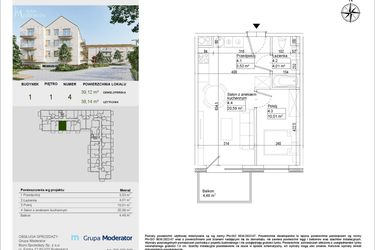 Rzut - Mieszkanie na sprzedaż 2 pokoje o powierzchni 38,14 m² - numer A4 w Aleja Mickiewicza