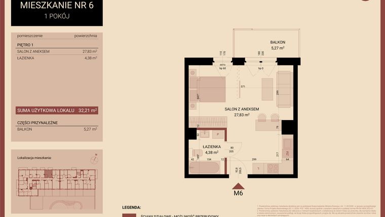 Rzut - Mieszkanie na sprzedaż 1 pokój o powierzchni 32,21 m² - numer 01.MB06 w Artepolis