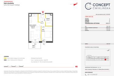 Rzut - Mieszkanie na sprzedaż 2 pokoje o powierzchni 40,8 m² - numer 126 w Concept Ćwiklińska