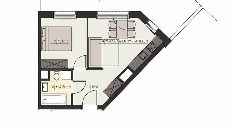 Rzut - Mieszkanie na sprzedaż 2 pokoje o powierzchni 34,93 m² - numer 54 w Osiedle Platinum III