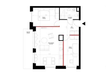 Rzut - Mieszkanie na sprzedaż 3 pokoje o powierzchni 59,55 m² - numer E.1.2 w INSPIRE ETAP IV – bud. E