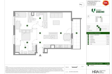 Rzut - Mieszkanie na sprzedaż 3 pokoje o powierzchni 71,78 m² - numer 1.3.C.78 w Osiedle Urbino