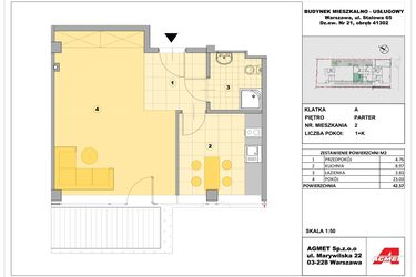 Rzut - Mieszkanie na sprzedaż 1 pokój o powierzchni 41,02 m² - numer 2 w Stalowa 65