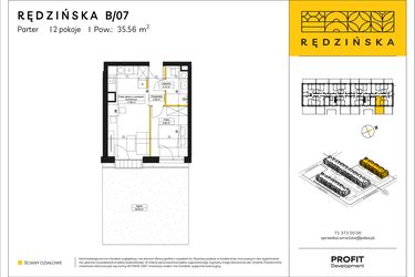 Rzut - Mieszkanie na sprzedaż 2 pokoje o powierzchni 35,56 m² - numer RD4A/B/07 w Rędzińska 4
