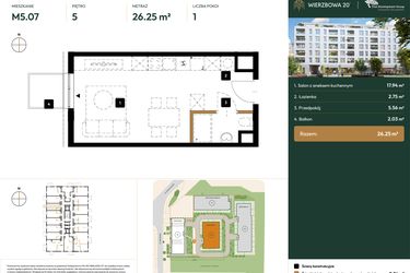 Rzut - Mieszkanie na sprzedaż 1 pokój o powierzchni 26,25 m² - numer 2.M5.07 w Wierzbowa 20