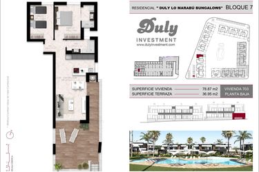 Rzut - Dom na sprzedaż 2 pokoje o powierzchni 78,8 m² - numer 703 w Lo Marabu Bungalows