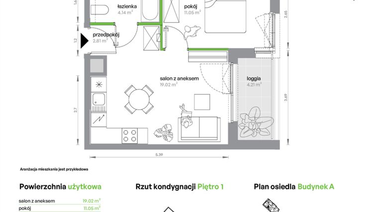 Rzut - Mieszkanie na sprzedaż 2 pokoje o powierzchni 37,02 m² - numer AC0103/4 w M Bemowo