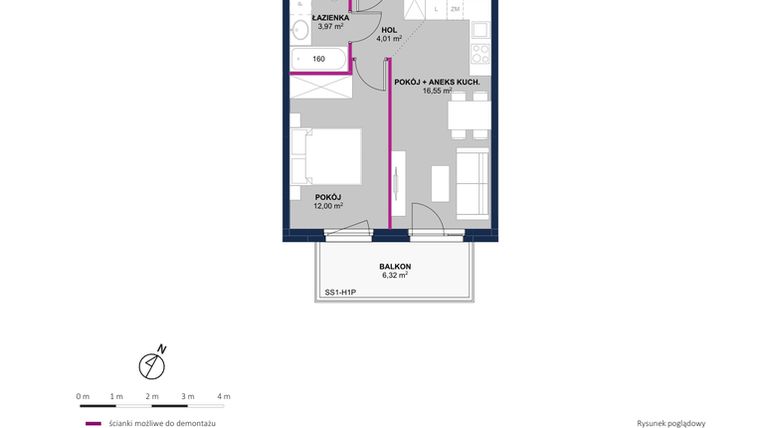 Rzut - Mieszkanie na sprzedaż 2 pokoje o powierzchni 36,27 m² - numer 220 w Moja Północna Etap III