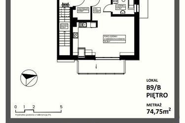 Rzut - Mieszkanie na sprzedaż 3 pokoje o powierzchni 74,75 m² - numer B9/B w Osiedle Lente Zacharzyce