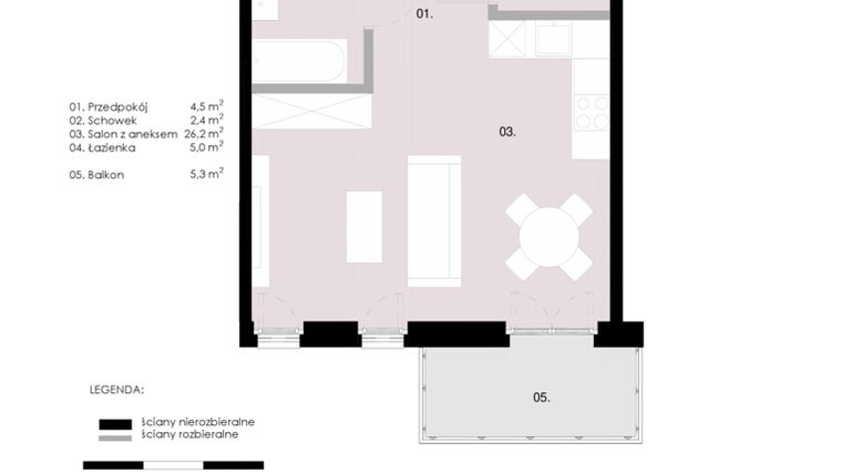 Rzut - Mieszkanie na sprzedaż 1 pokój o powierzchni 38,02 m² - numer M1.01 w Wola Vert
