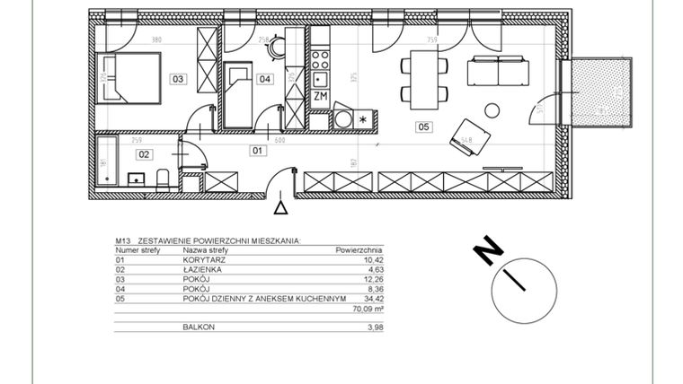 Rzut - Mieszkanie na sprzedaż 3 pokoje o powierzchni 70,27 m² - numer I.M13 w Osiedle Glivia Zachodnia