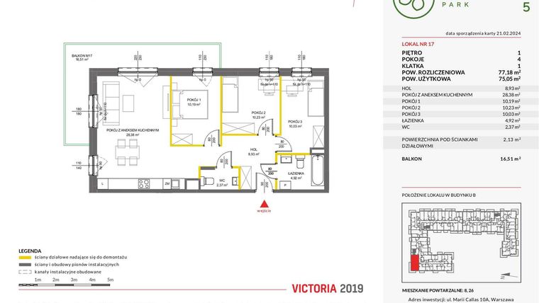 Rzut - Mieszkanie na sprzedaż 4 pokoje o powierzchni 77,39 m² - numer 17 w Olchowy Park V