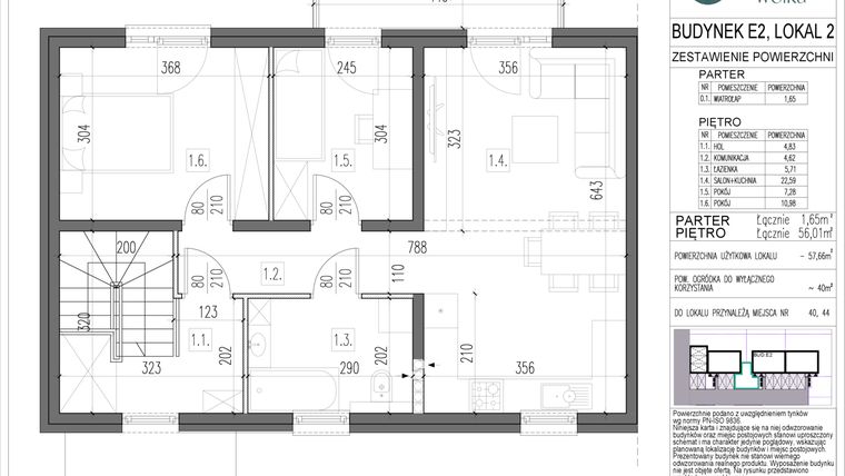 Rzut - Mieszkanie na sprzedaż 3 pokoje o powierzchni 57,66 m² - numer E2.2 w Spokojna Wólka etap V
