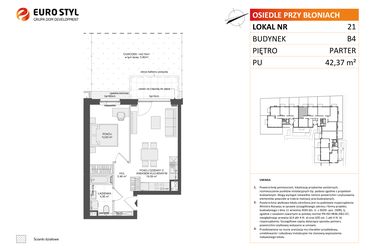 Rzut - Mieszkanie na sprzedaż 2 pokoje o powierzchni 42,37 m² - numer B4.21 w Osiedle Przy Błoniach 3 etap III
