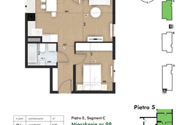 Rzut - Mieszkanie na sprzedaż 2 pokoje o powierzchni 44,26 m² - numer 98 w Słomczyńskiego Widoki