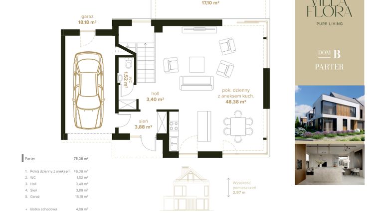 Rzut - Dom na sprzedaż 5 pokoi o powierzchni 191,28 m² - numer 5B w Villa Flora