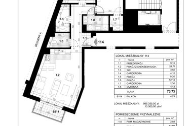 Rzut - Mieszkanie na sprzedaż 3 pokoje o powierzchni 73,73 m² - numer C.114 w Przewóz 4