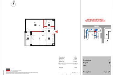 Rzut - Mieszkanie na sprzedaż 2 pokoje o powierzchni 44,67 m² - numer D.27 w Skrajna 9 bud. D