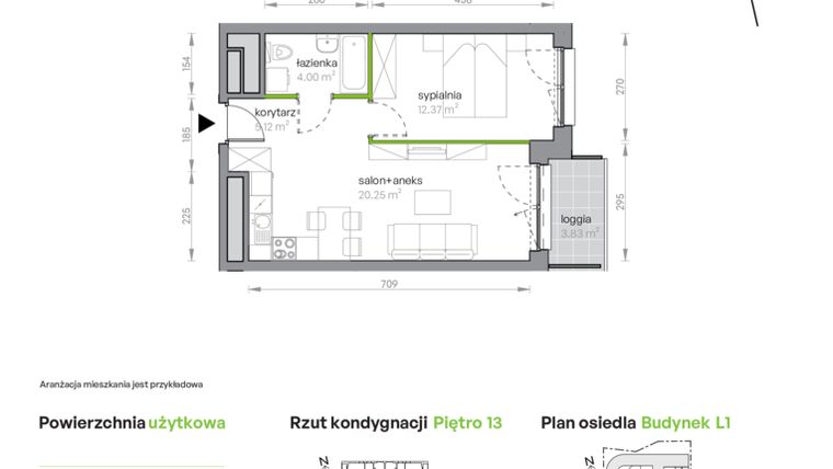 Rzut - Mieszkanie na sprzedaż 2 pokoje o powierzchni 41,74 m² - numer L1/13/129 w Legnicka Vita