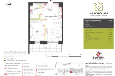 Rzut - Mieszkanie na sprzedaż 2 pokoje o powierzchni 36,67 m² - numer C38 w Na Wspólnej etap 2