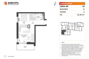 Rzut - Mieszkanie na sprzedaż 2 pokoje o powierzchni 35,3 m² - numer B.33 w Osiedle Warszawska etap III