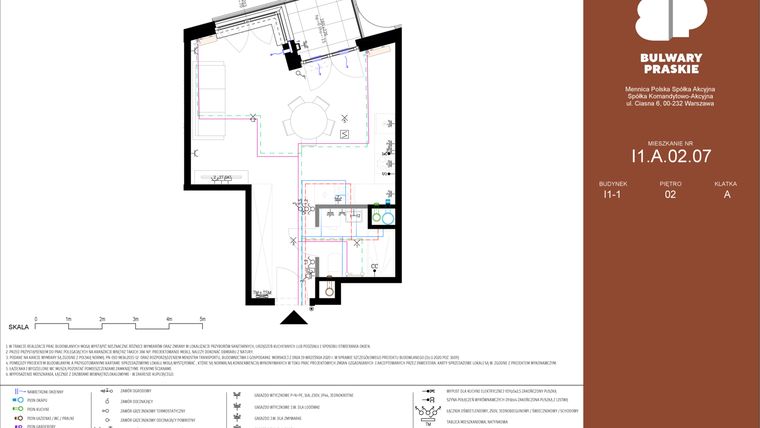 Rzut - Mieszkanie na sprzedaż 1 pokój o powierzchni 36,99 m² - numer I1.A.02.07 w Bulwary Praskie etap I i J