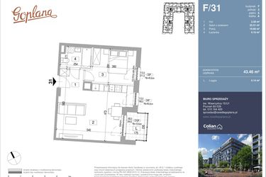 Rzut - Mieszkanie na sprzedaż 2 pokoje o powierzchni 43,46 m² - numer F31 w Goplana budynek F