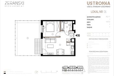 Rzut - Mieszkanie na sprzedaż 2 pokoje o powierzchni 38,22 m² - numer A006 w Ustronna