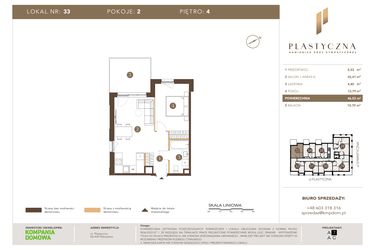 Rzut - Mieszkanie na sprzedaż 2 pokoje o powierzchni 46,53 m² - numer PK-LM-33 w Plastyczna Kamienica przy Sympatycznej
