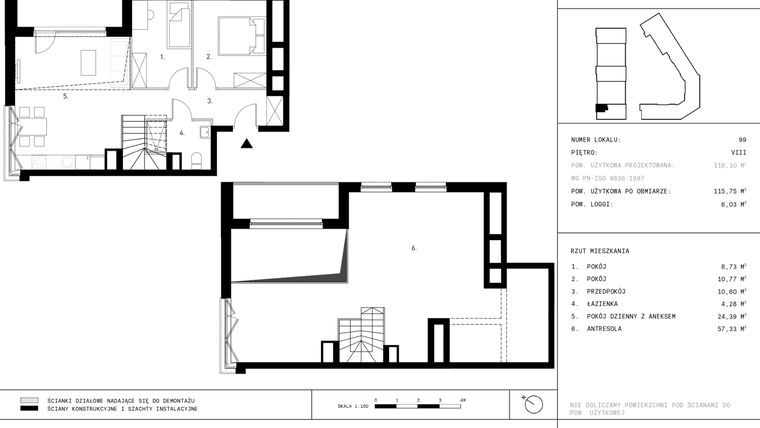 Rzut - Mieszkanie na sprzedaż 3 pokoje o powierzchni 115,75 m² - numer A11.P8 w Nocznickiego 29 bud. A