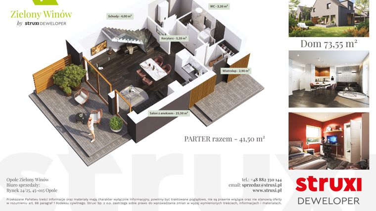 Rzut - Mieszkanie na sprzedaż 3 pokoje o powierzchni 73,5 m² - numer ApBW04P w Osiedle Zielony Winów