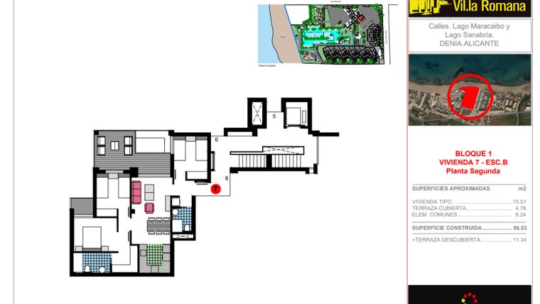 Rzut - Mieszkanie na sprzedaż 3 pokoje o powierzchni 86,53 m² - numer 2-B-7 w Residencial L 'Estanyo Vil.la Romana