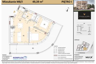 Rzut - Mieszkanie na sprzedaż 2 pokoje o powierzchni 49,88 m² - numer M8 w Przystań na Klifie