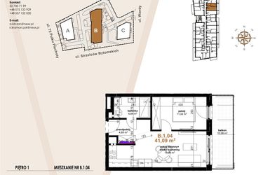Rzut - Mieszkanie na sprzedaż 2 pokoje o powierzchni 41,09 m² - numer B.1.04 w Vanda Park