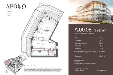 Rzut - Mieszkanie na sprzedaż 3 pokoje o powierzchni 66,98 m² - numer A.0.08 w Apollo Residence