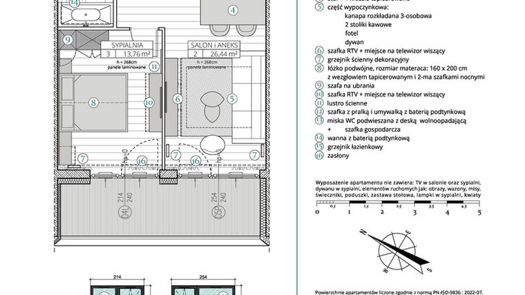 Rzut - Mieszkanie na sprzedaż 2 pokoje o powierzchni 49,46 m² - numer A.4.3 w Remedium
