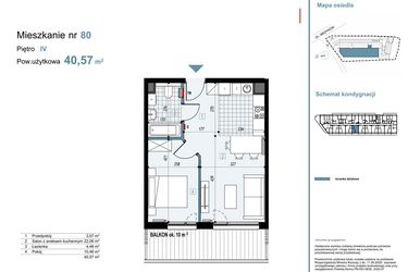 Rzut - Mieszkanie na sprzedaż 2 pokoje o powierzchni 40,57 m² - numer 80 w Medyków 32
