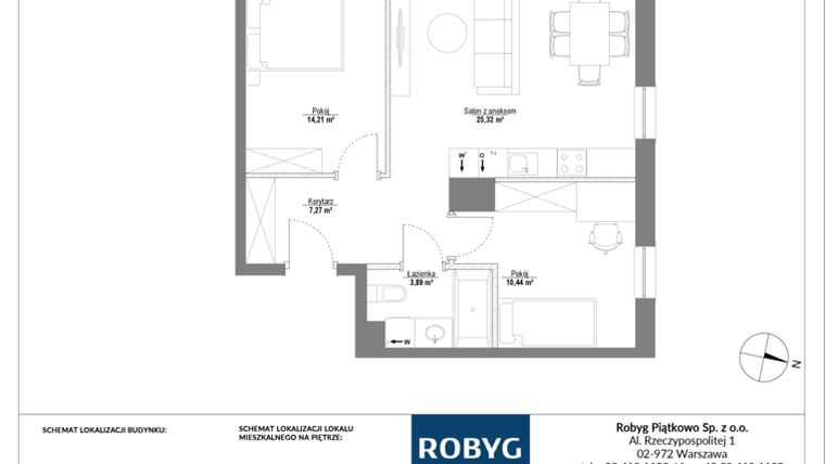 Rzut - Mieszkanie na sprzedaż 3 pokoje o powierzchni 61,13 m² - numer E.1M21 w Początek Piątkowo bud. E
