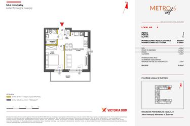 Rzut - Mieszkanie na sprzedaż 2 pokoje o powierzchni 39,09 m² - numer 8 w Metro Art 6
