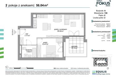 Rzut - Mieszkanie na sprzedaż 2 pokoje o powierzchni 56,04 m² - numer 158 w Osiedle Fokus Ursus