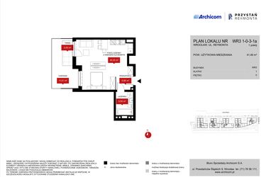 Rzut - Mieszkanie na sprzedaż 1 pokój o powierzchni 41,49 m² - numer WR3 1/0/3/1a w Przystań Reymonta etap II