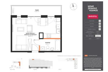 Rzut - Mieszkanie na sprzedaż 1 pokój o powierzchni 34,8 m² - numer A-12-12-K2 w Nowe Żerniki to KOSMOS