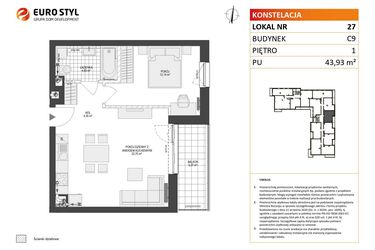 Rzut - Mieszkanie na sprzedaż 2 pokoje o powierzchni 43,93 m² - numer C9.27 w Konstelacja etap V