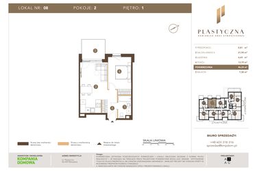 Rzut - Mieszkanie na sprzedaż 2 pokoje o powierzchni 46,24 m² - numer PK-LM-08 w Plastyczna Kamienica przy Sympatycznej