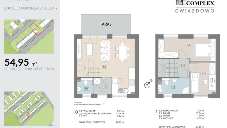 Rzut - Mieszkanie na sprzedaż 3 pokoje o powierzchni 54,95 m² - numer O8.2 w Osiedle Gwiazdowo etap 9