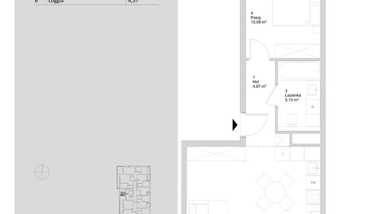 Rzut - Mieszkanie na sprzedaż 2 pokoje o powierzchni 50,91 m² - numer A.1.1 w ATAL Parkowa