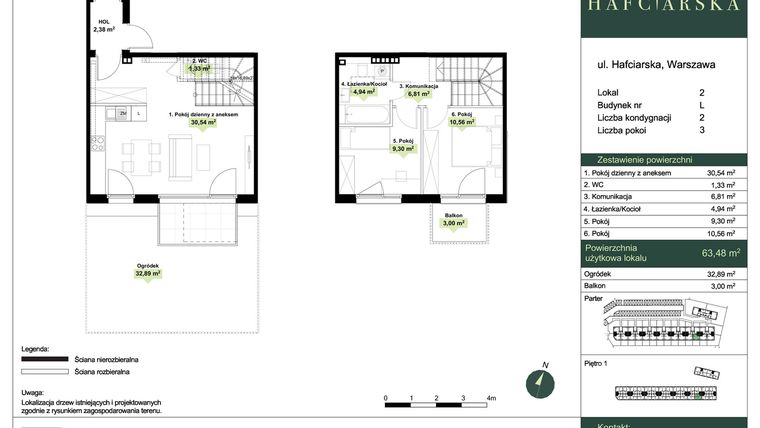 Rzut - Dom na sprzedaż 3 pokoje o powierzchni 63,48 m² - numer L2 w Hafciarska
