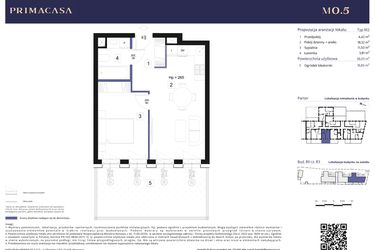 Rzut - Mieszkanie na sprzedaż 2 pokoje o powierzchni 38,05 m² - numer B3 – M0.5 w Primacasa