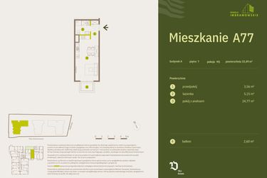 Rzut - Mieszkanie na sprzedaż 1 pokój o powierzchni 33,49 m² - numer A77 w Osiedle Imbramowskie