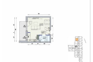Rzut - Mieszkanie na sprzedaż 1 pokój o powierzchni 29,92 m² - numer 1/4/3/1a w Gwarna